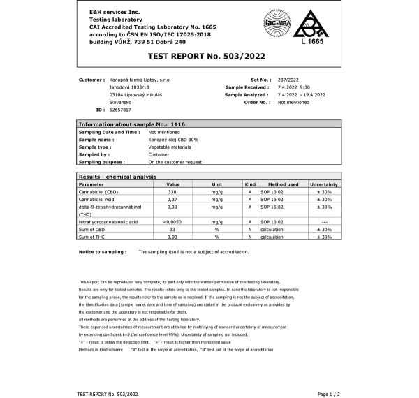 CBD olej 30 % full spectrum – premium certifikat